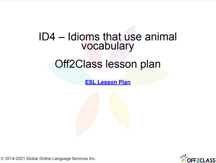 Idioms That Use Animal Vocabulary for ESL/ELL Students - Off2Class ...