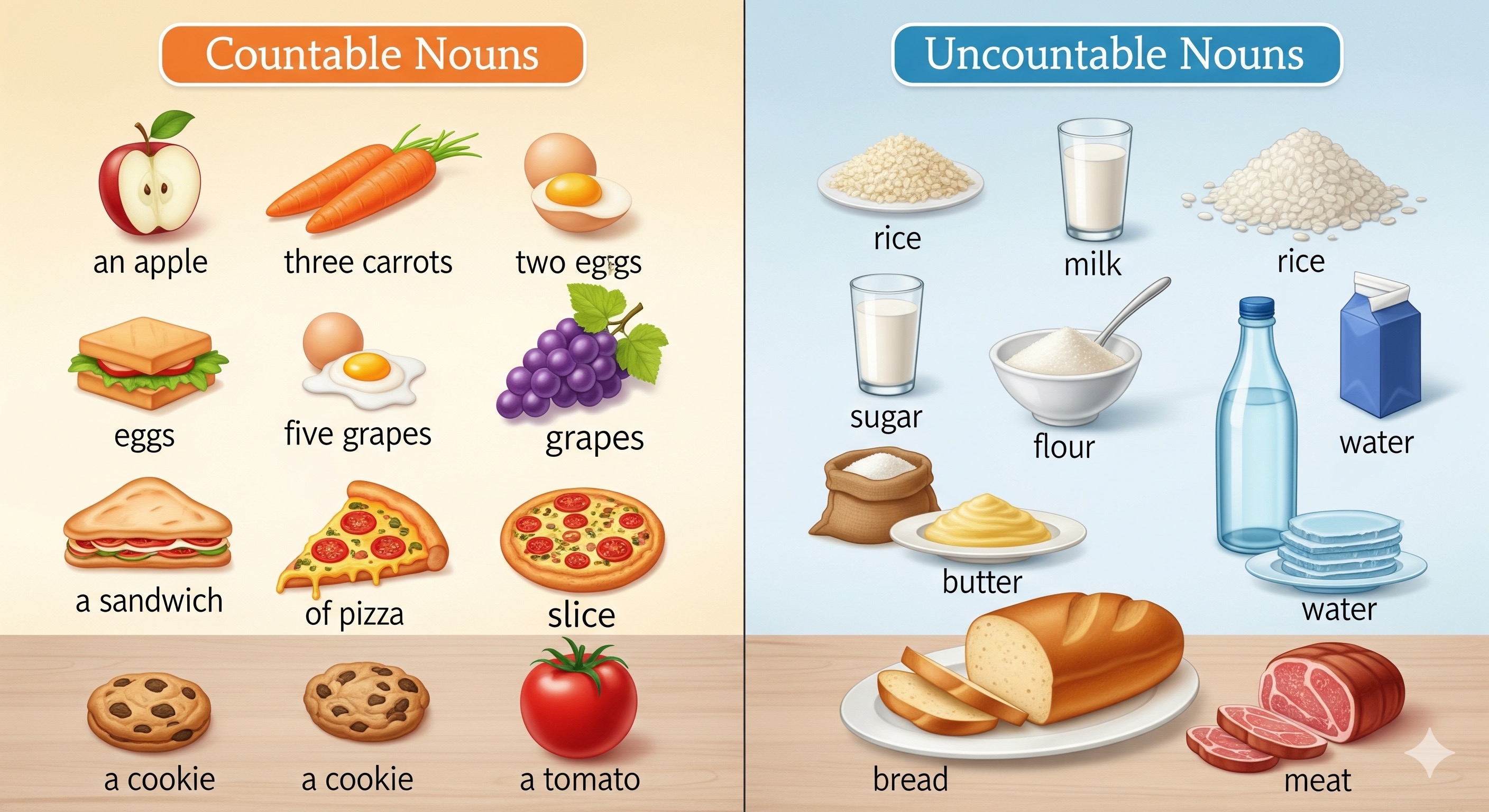 Comida Countable Yummy food for primary school grade 3 (A1 level); Countable and ...