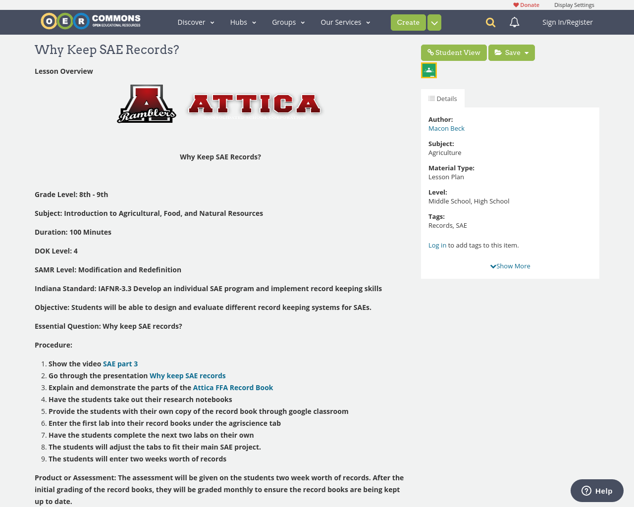 Why Keep SAE Records? | OER Commons