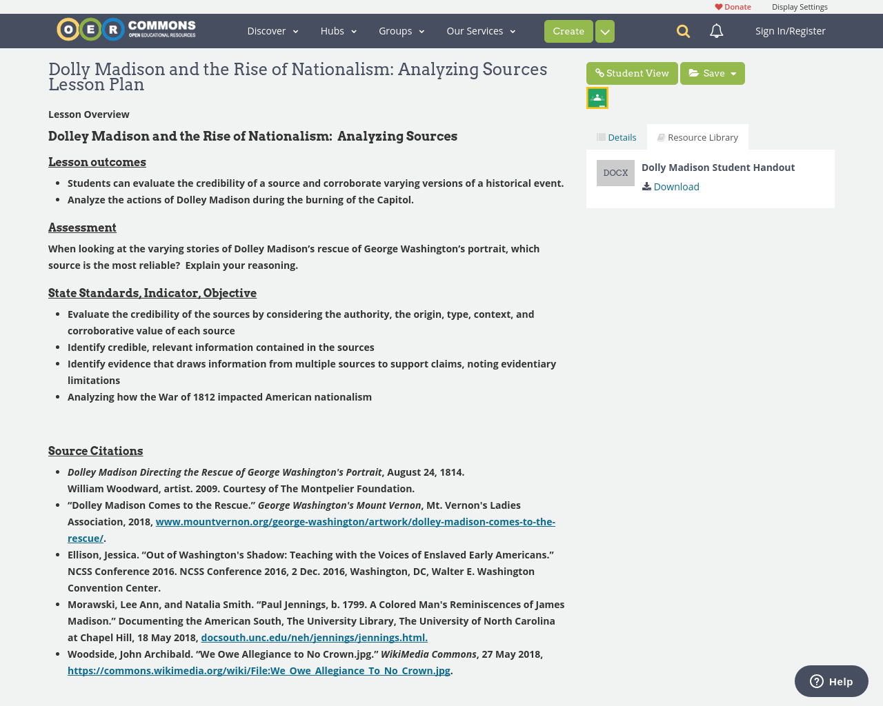 Dolly Madison and the Rise of Nationalism: Analyzing Sources Lesson