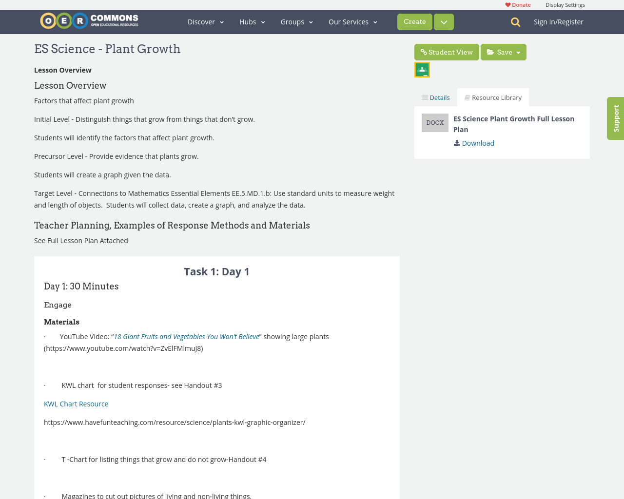 ES Science Plant Growth OER Commons