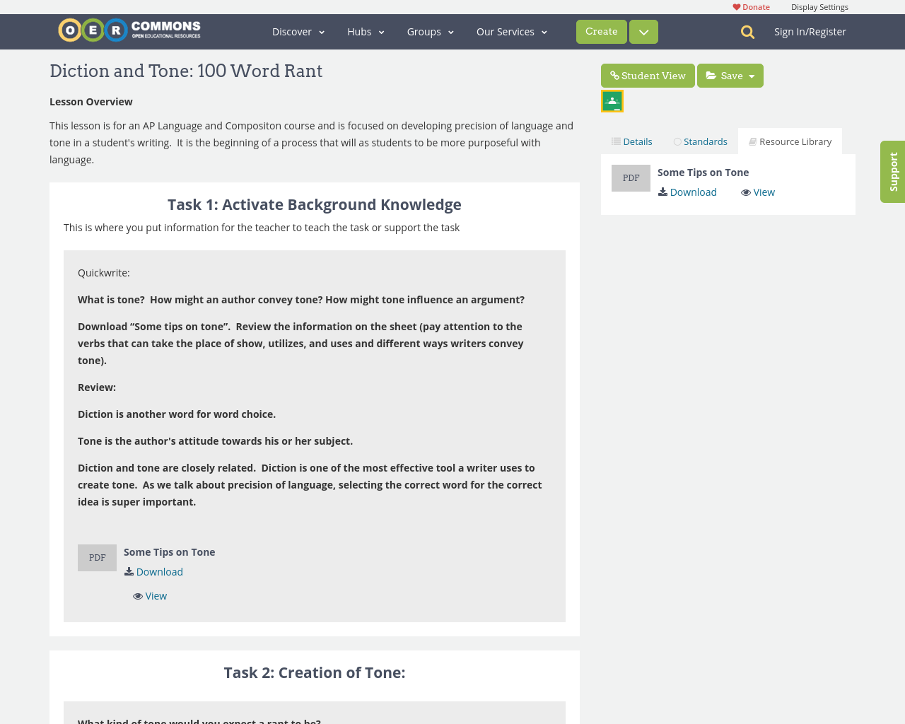 Diction and Tone 100 Word Rant OER Commons