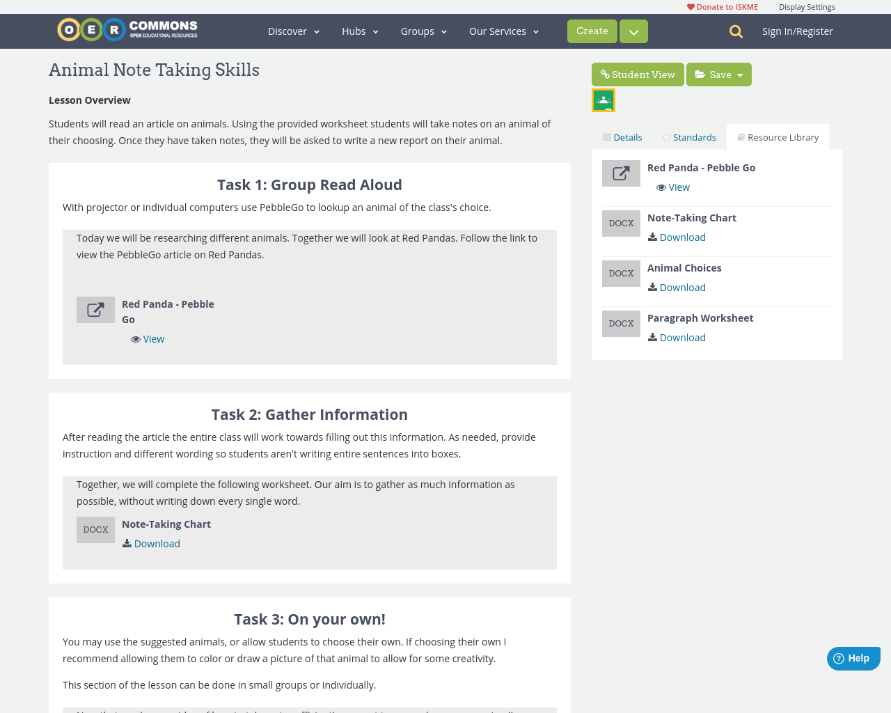 Animal Note Taking Skills | OER Commons