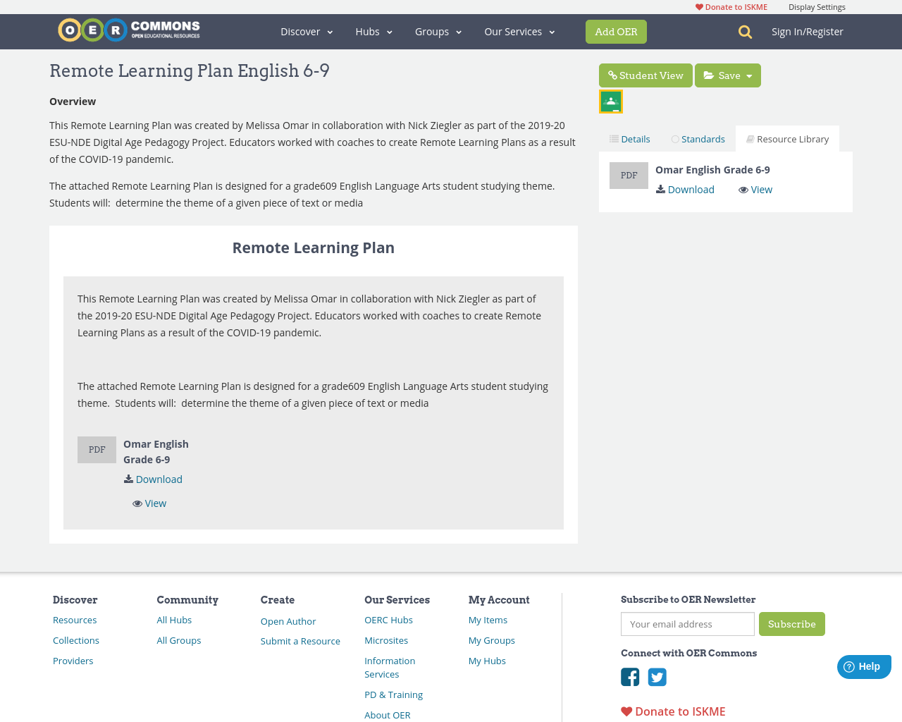 Remote Learning Plan English 6-9 | OER Commons