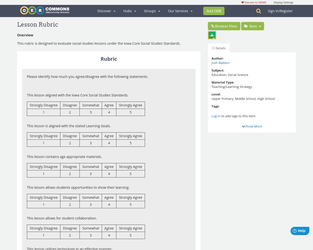Lesson Rubric | OER Commons