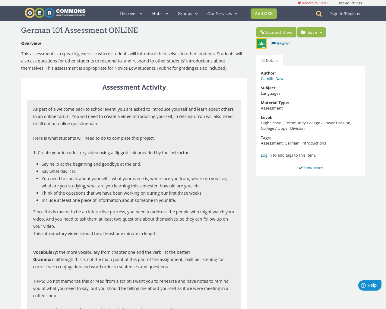German 101 Lessons German 101 Assessment ONLINE | OER Commons