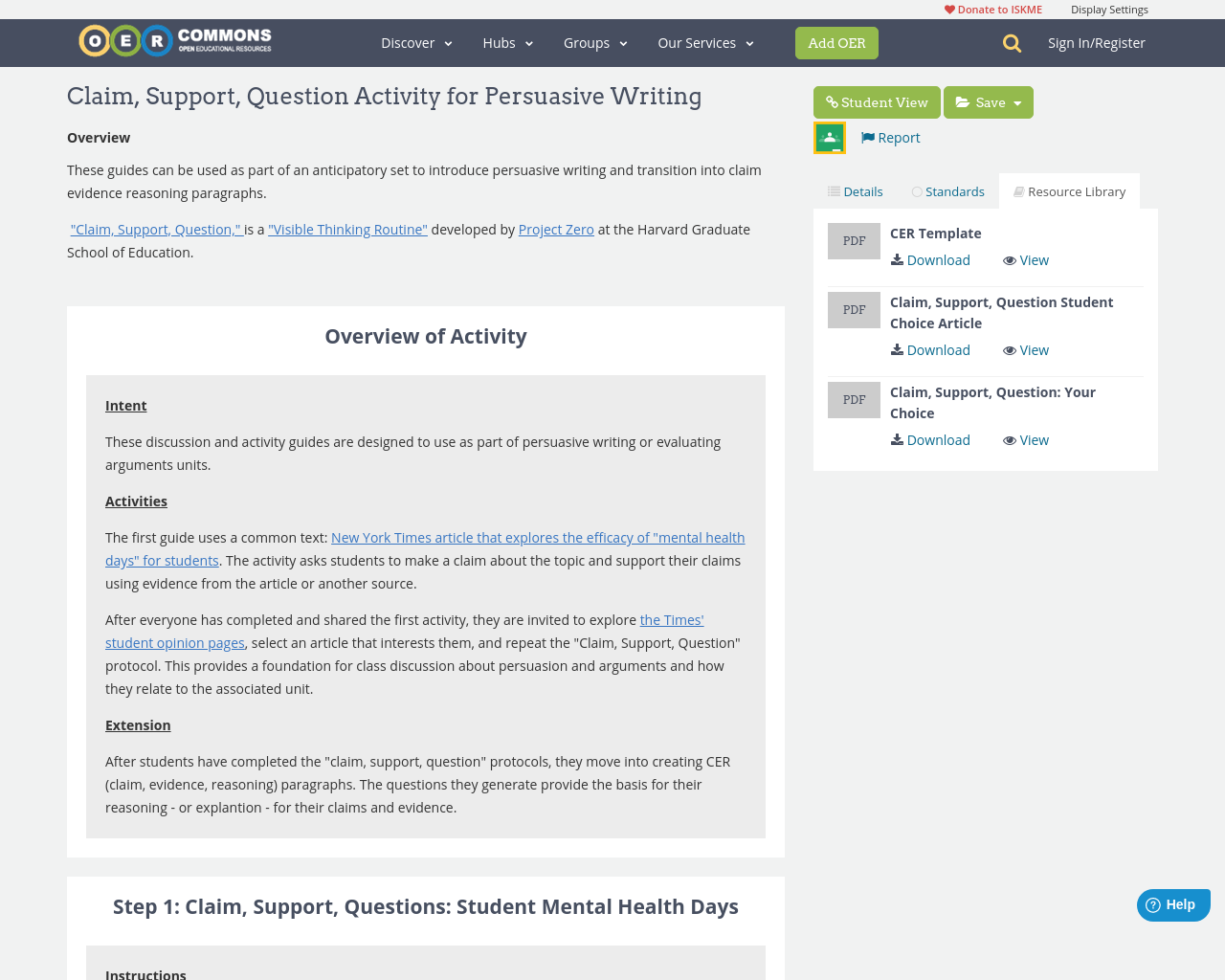Claim Support Question Activity For Persuasive Writing OER Commons