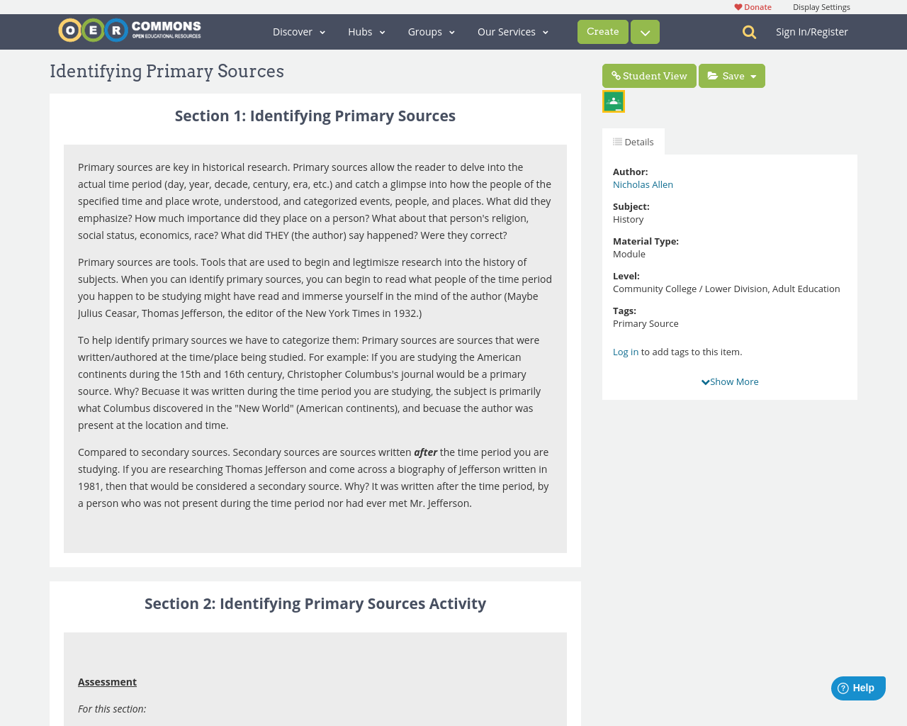 Identifying Primary Sources | OER Commons
