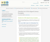 Checklist for CCSS-Aligned Literacy Exemplars