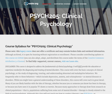 Clinical Psychology Clinical Psychology