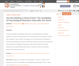 Are We Wasting a Good Crisis? The Availability of Psychological Research Data after the Storm Are We Wasting a Good Crisis? The Availability of Psychological Research Data after the Storm