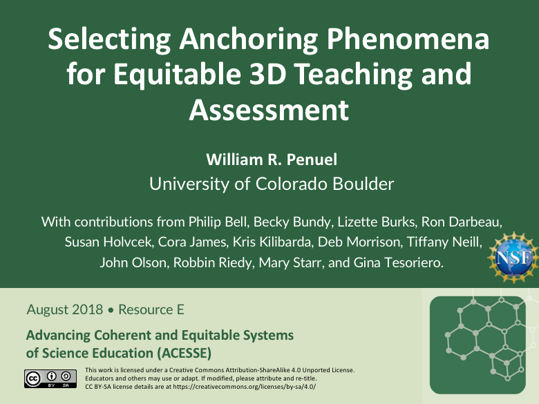 ACESSE Resource E: Selecting Anchoring Phenomena for Equitable 3D Teaching and Assessment