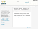 Annotated Table of Contents for the Giving Voice to Values Curriculum Annotated Table of Contents for the Giving Voice to Values Curriculum