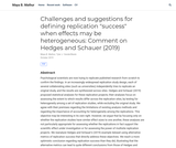 Challenges and suggestions for defining replication "success" when effects may be heterogeneous: Comment on Hedges and Schauer (2019) Challenges and suggestions for defining replication "success" when effects may be heterogeneous: Comment on Hedges and Schauer (2019)