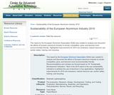 Sustainability of the European Aluminium Industry 2010