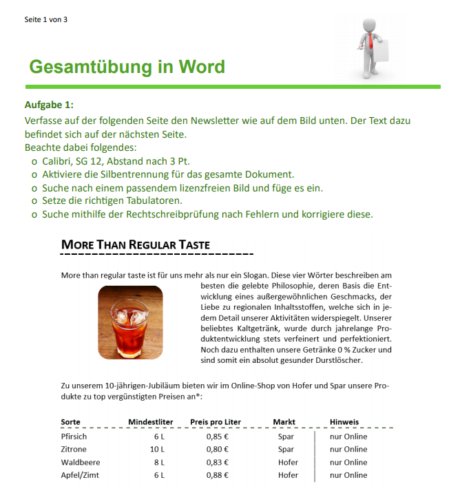 Arbeitsblatt Word Gesamtübung