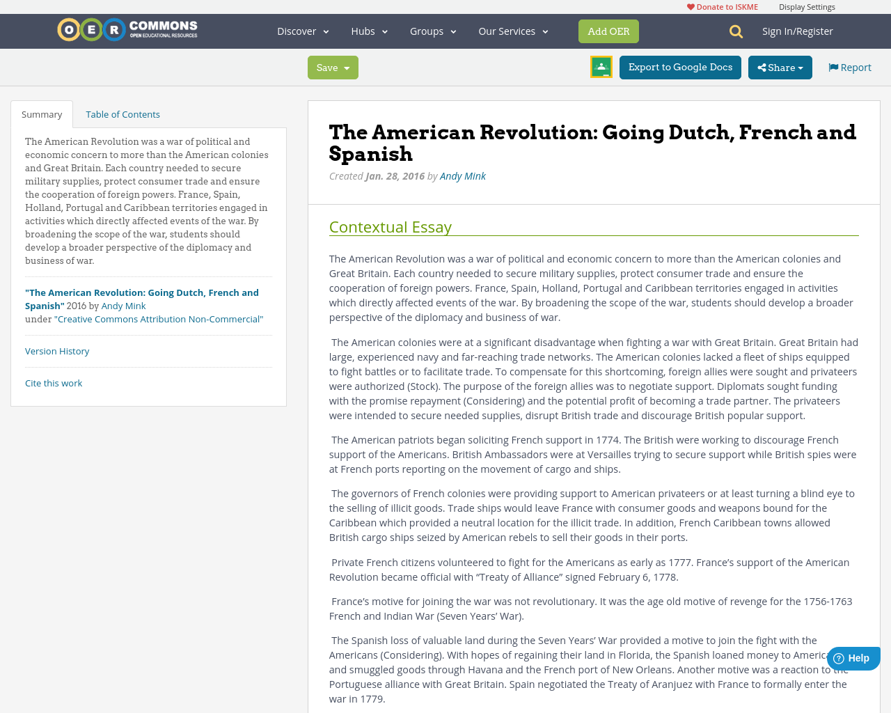 The American Revolution: Going Dutch, French and Spanish | OER Commons