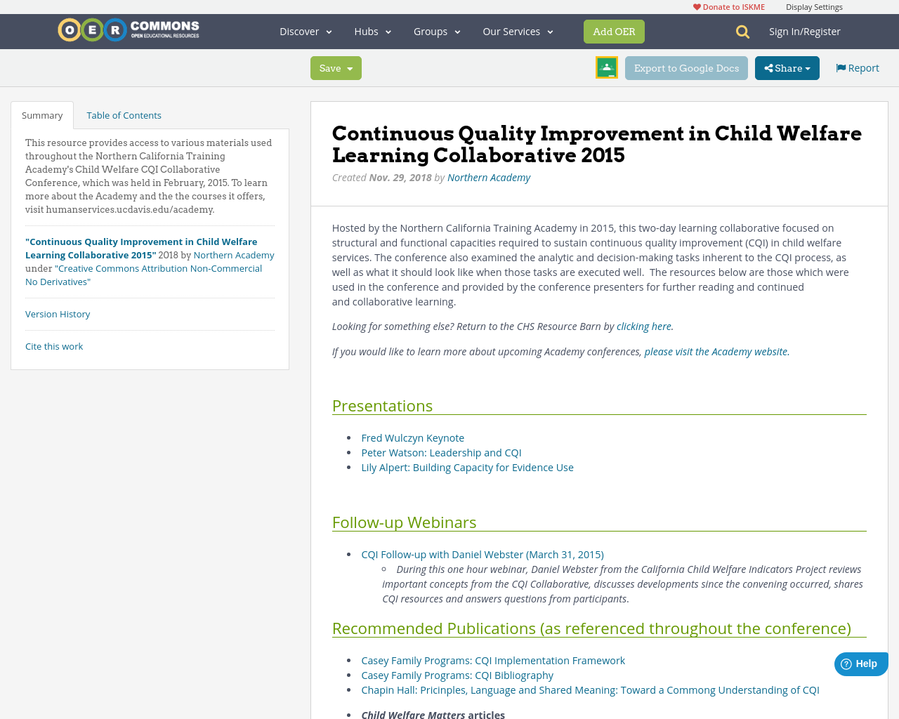 Continuous Quality Improvement in Child Welfare Learning Collaborative
