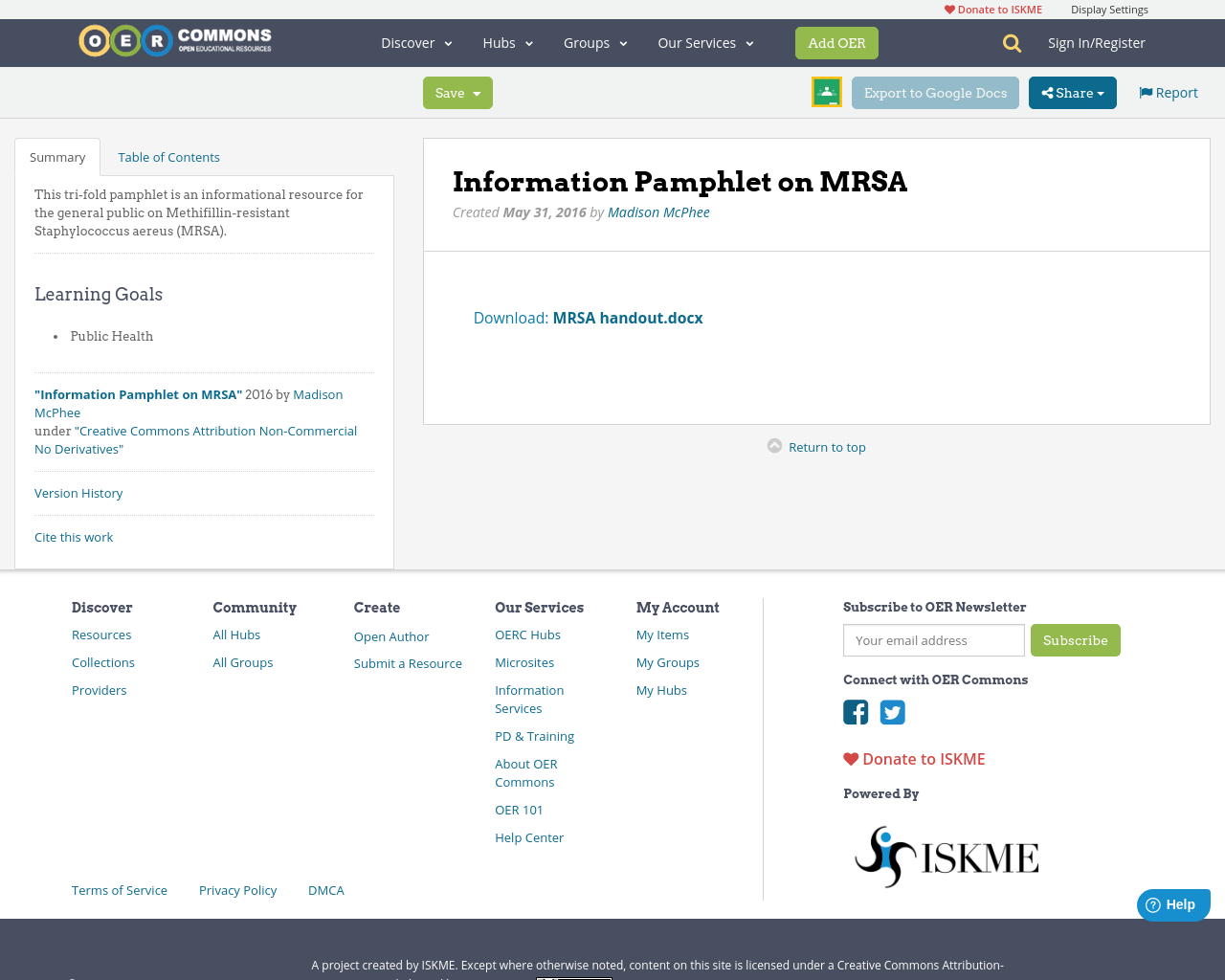 Information Pamphlet on MRSA OER Commons