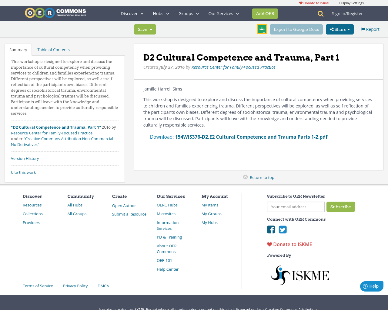 LEGACY RESOURCE - D2 Cultural Competence and Trauma, Part 1 | OER Commons