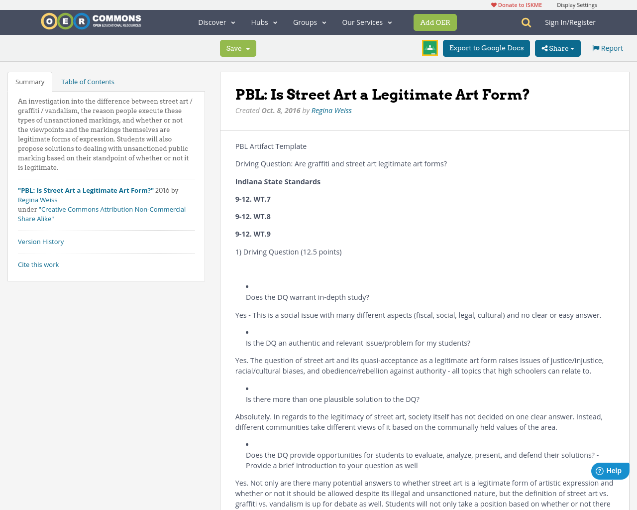 PBL Is Street Art a Legitimate Art Form? OER Commons