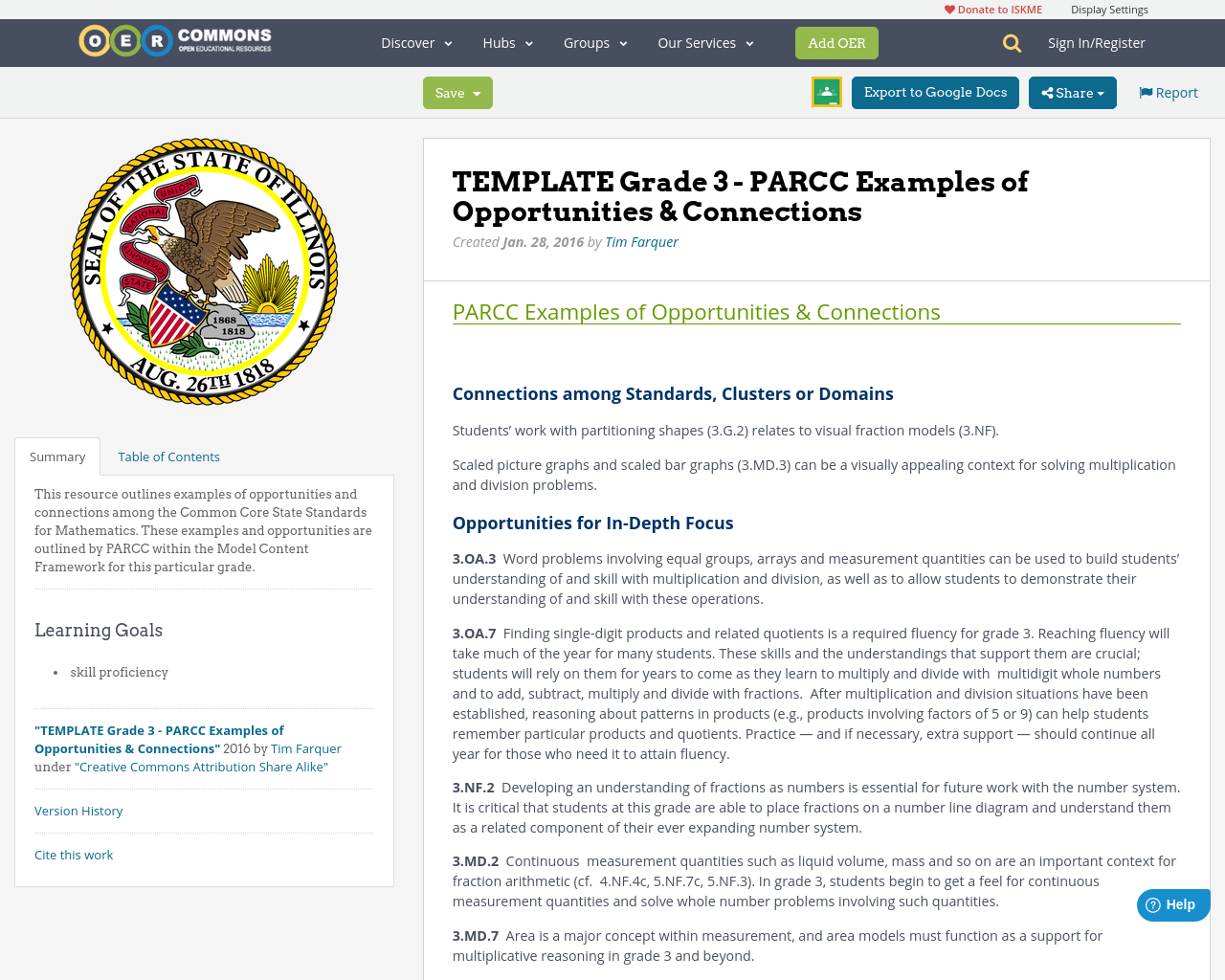 TEMPLATE Grade 3 - PARCC Examples of Opportunities &amp; Connections | OER ...