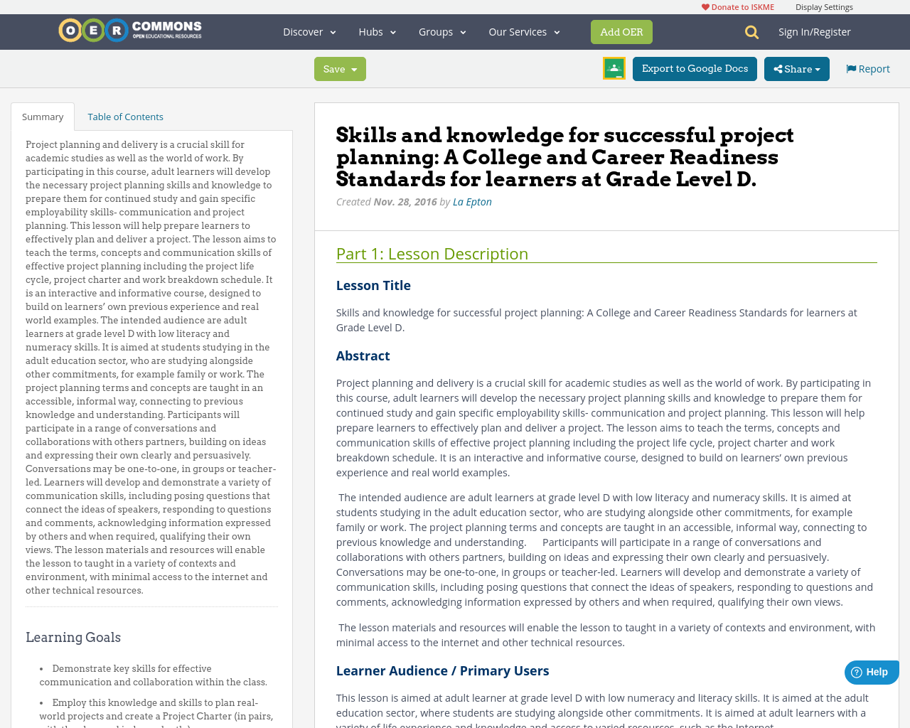 Skills and knowledge for successful project planning A College and