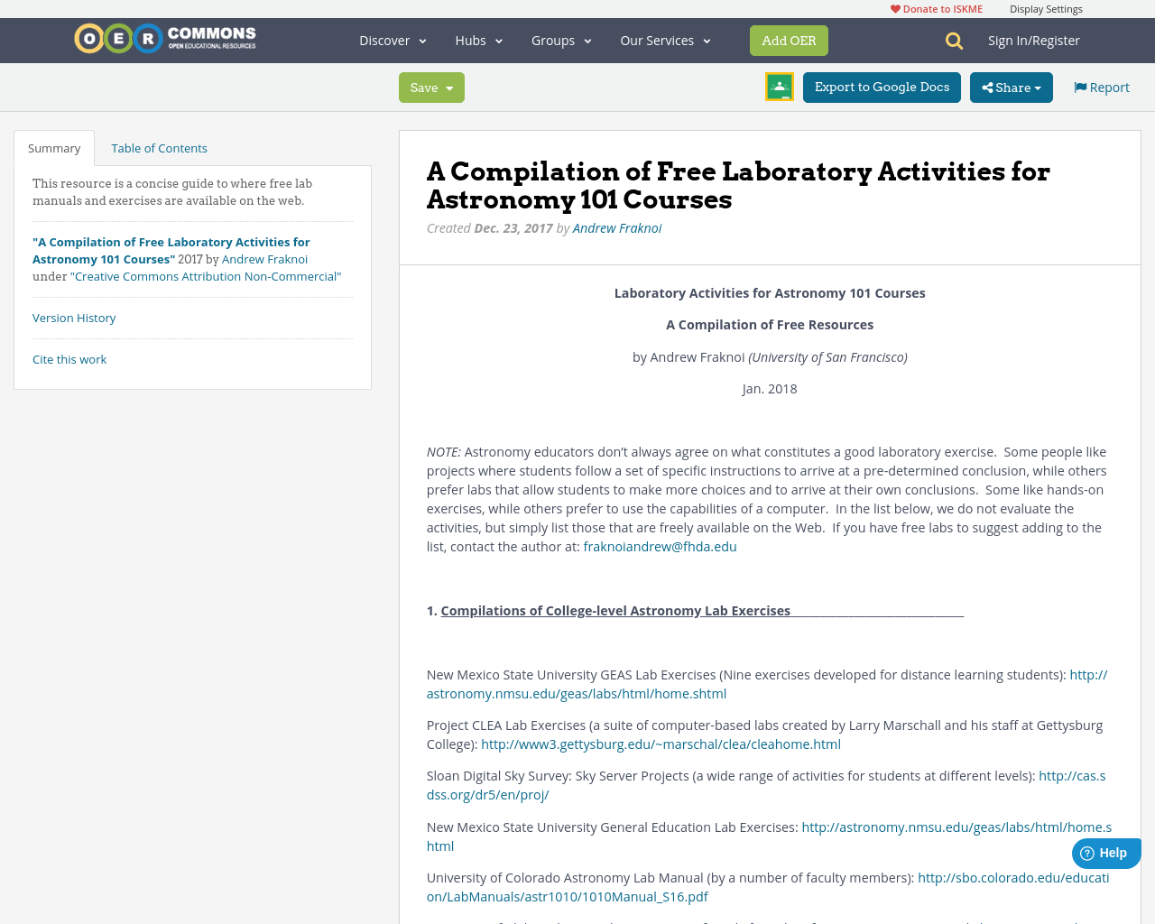 A Compilation of Free Laboratory Activities for Astronomy 101 Courses | OER Commons