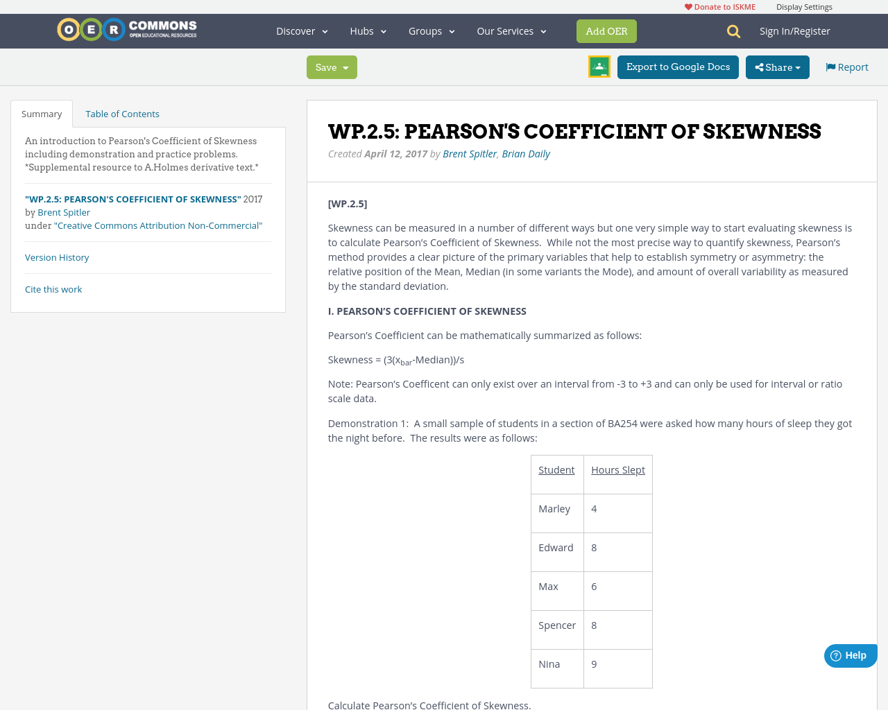 WP.2.5 PEARSON'S COEFFICIENT OF SKEWNESS OER Commons