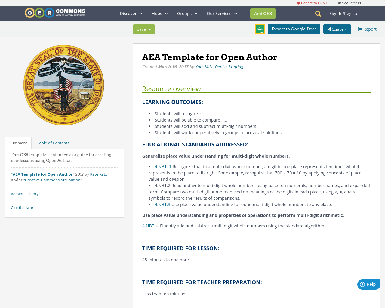 LEGACY RESOURCE - AEA Template for Open Author | OER Commons