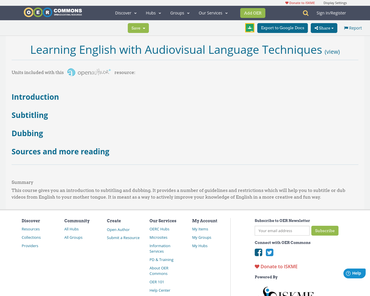 Learning English with Audiovisual Language Techniques OER Commons