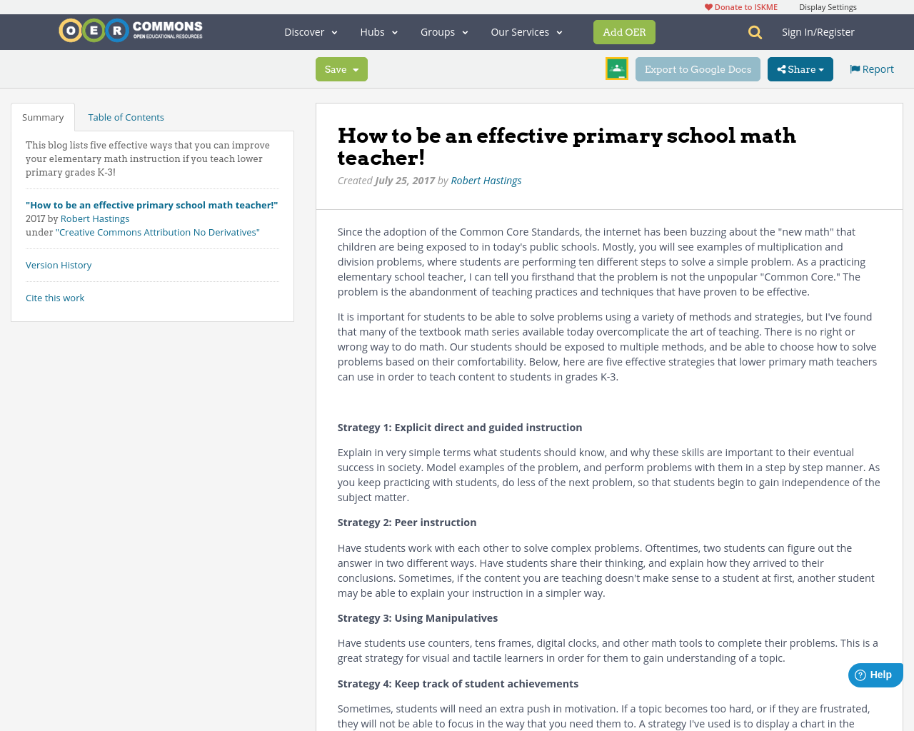 How to be an effective primary school math teacher! | OER Commons