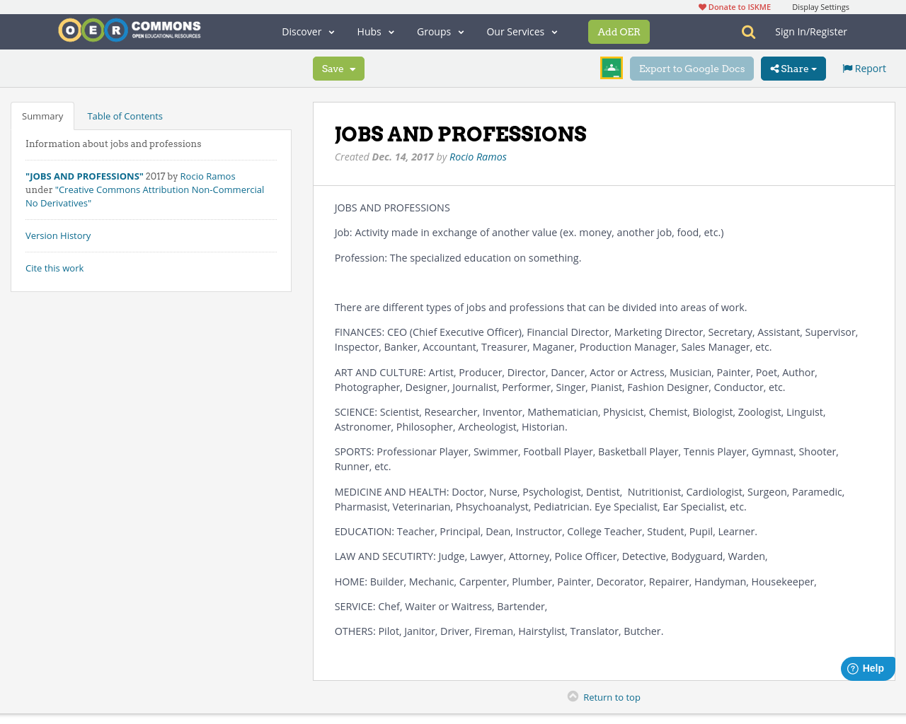 JOBS AND PROFESSIONS OER Commons