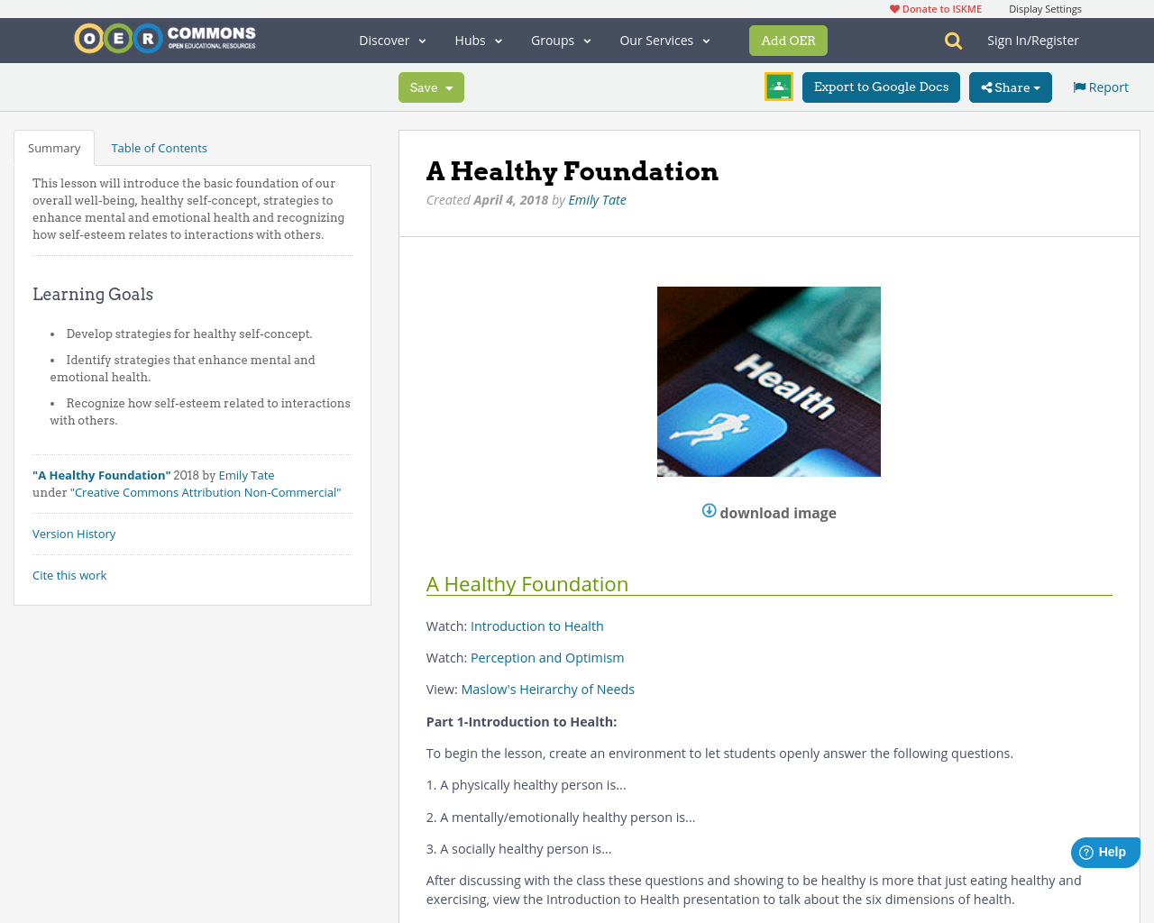 A Healthy Foundation OER Commons
