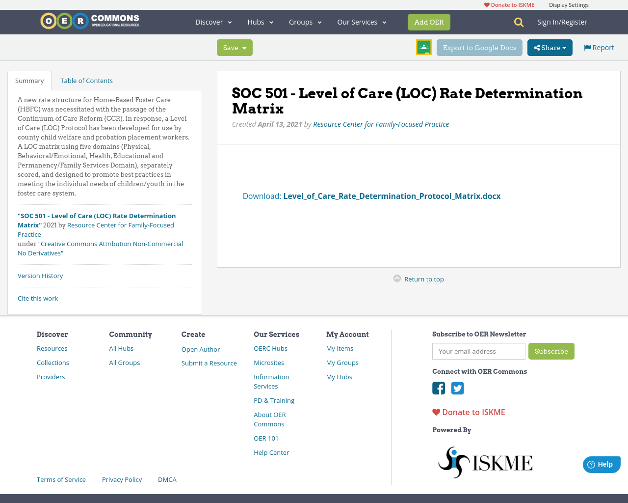 SOC 501 - Level of Care (LOC) Rate Determination Matrix | OER Commons