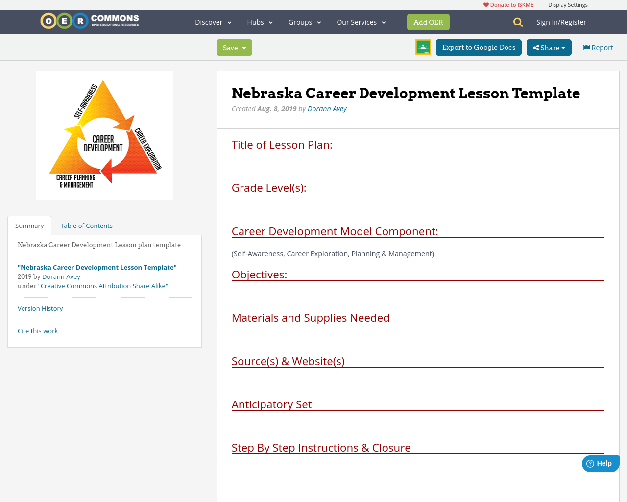 Nebraska Career Development Lesson Template OER Commons