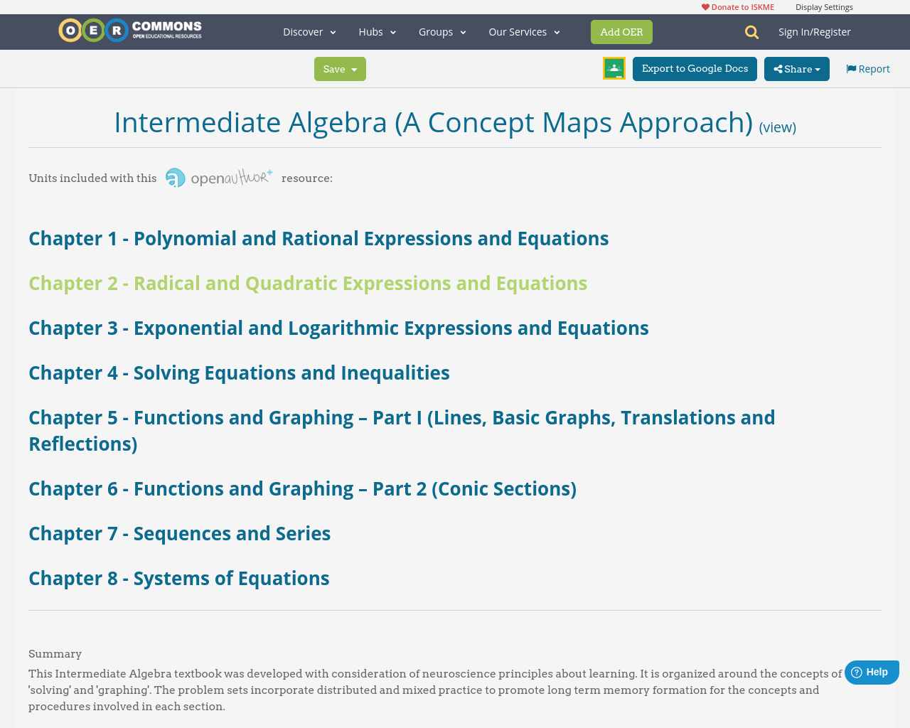 Intermediate Algebra (A Concept Maps Approach) | OER Commons