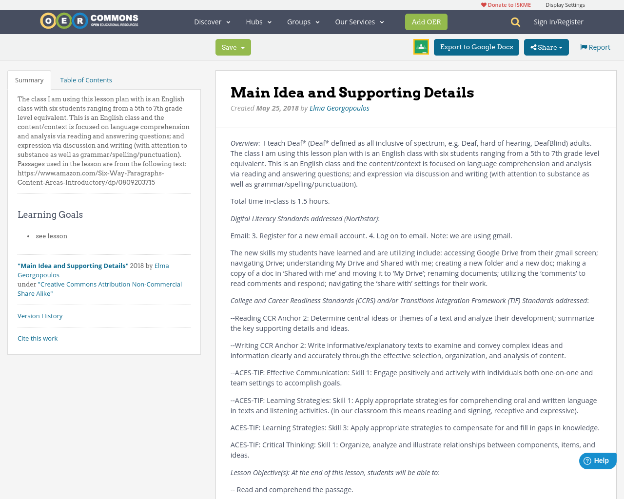 Main Idea And Supporting Details OER Commons