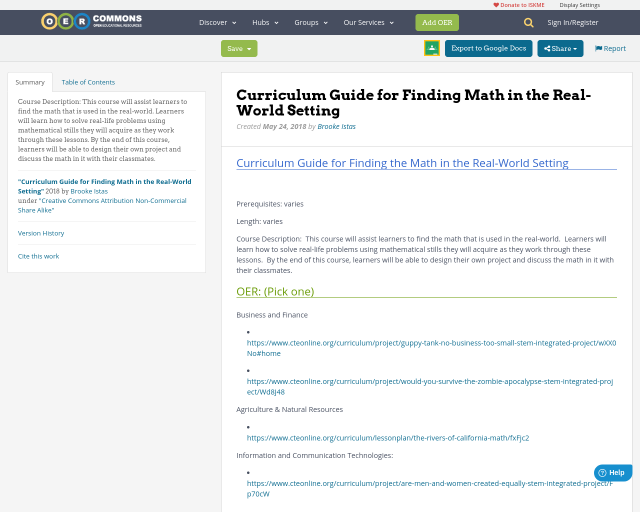 Curriculum Guide for Finding Math in the RealWorld Setting OER Commons