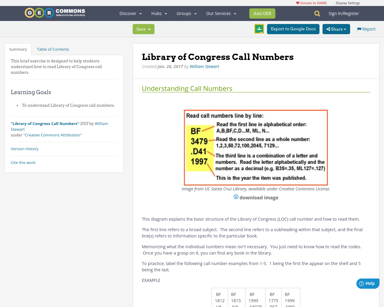 Library of Congress Call Numbers OER Commons