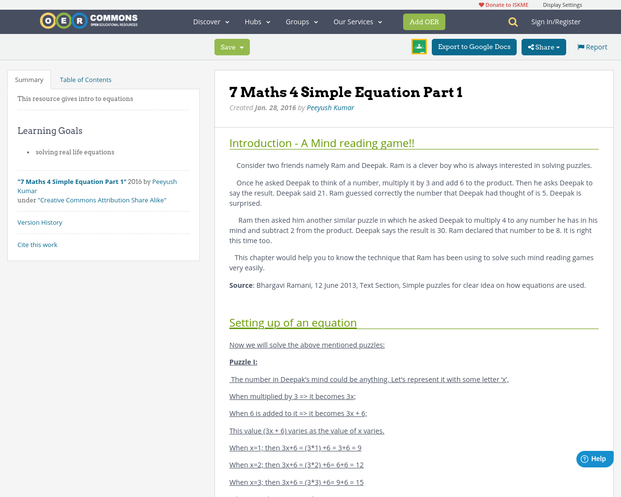 7 Maths 4 Simple Equation Part 1 | OER Commons