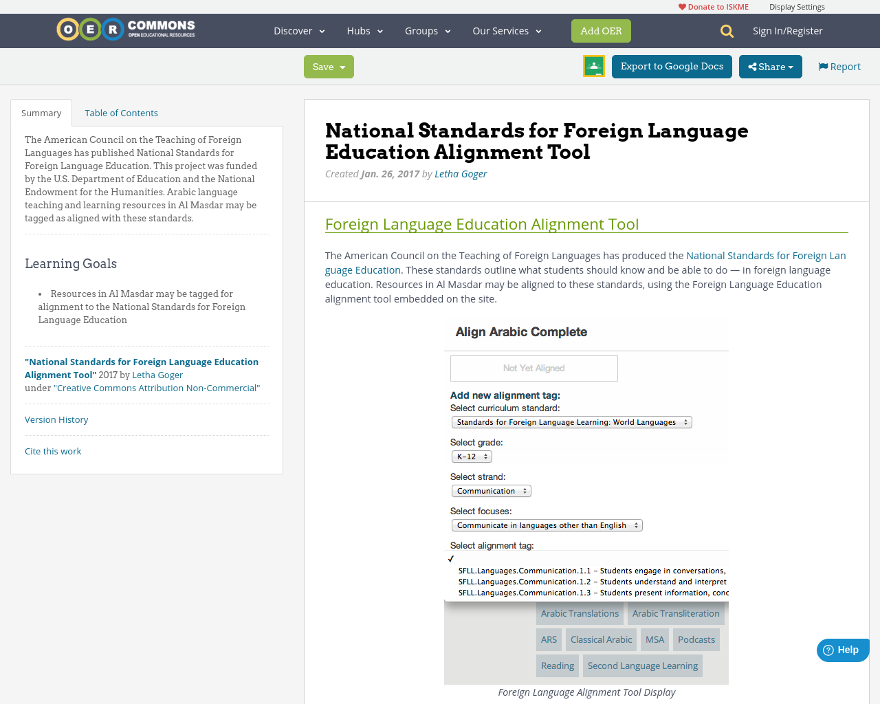National Standards for Foreign Language Education Alignment Tool OER