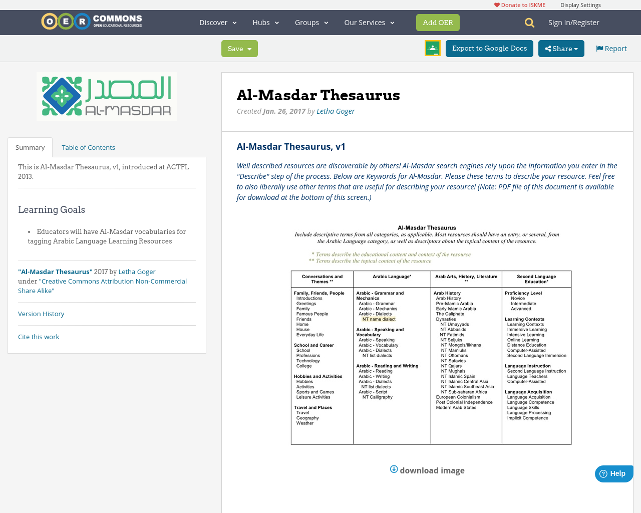 AlMasdar Thesaurus OER Commons