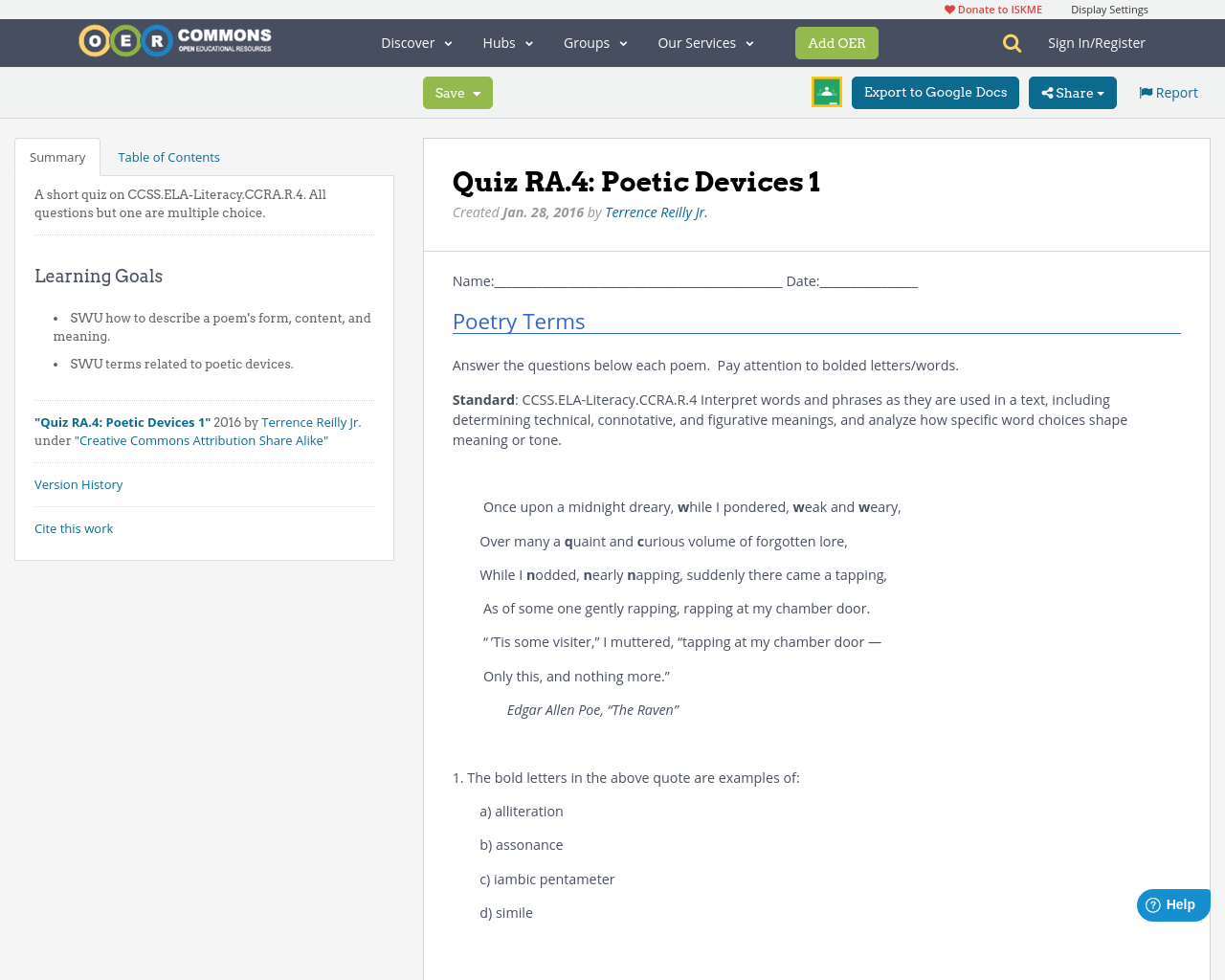 Quiz RA.4: Poetic Devices 1 | OER Commons