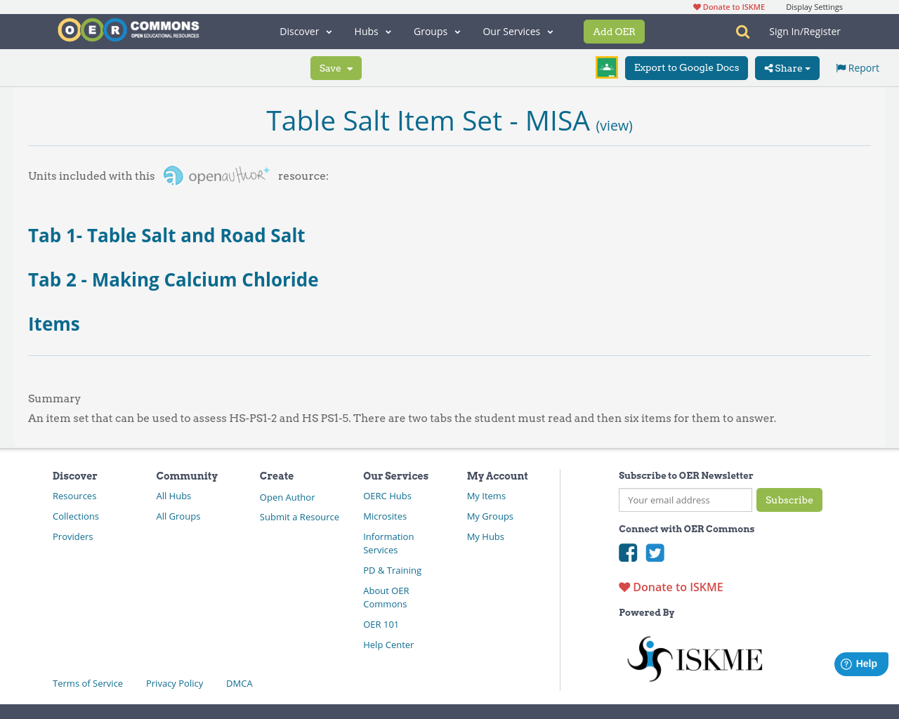 Table Salt Item Set MISA OER Commons
