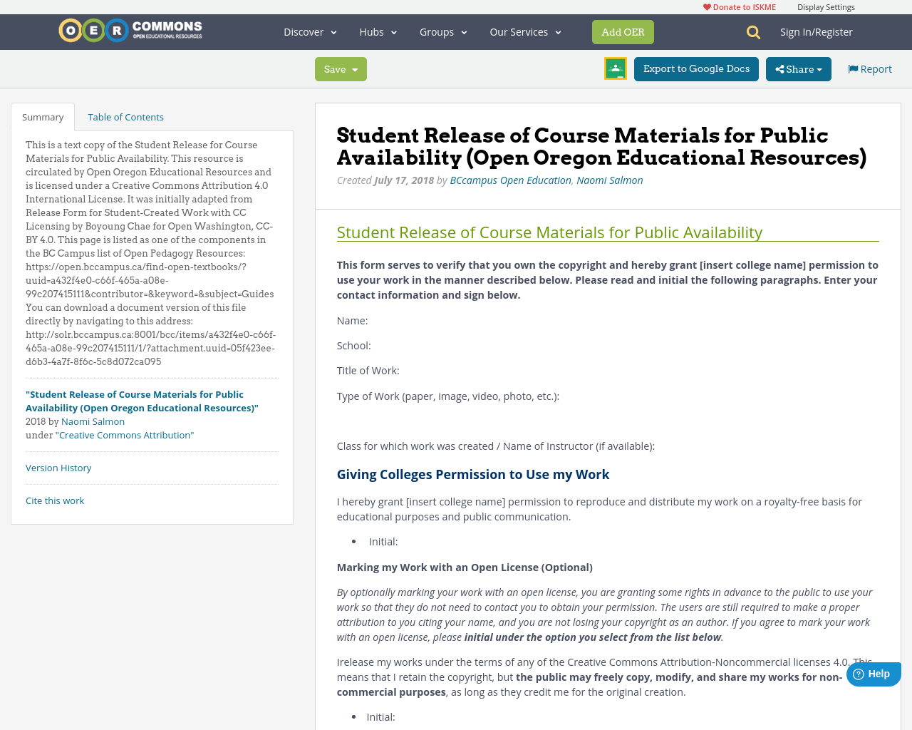 Student Release of Course Materials for Public Availability (Open
