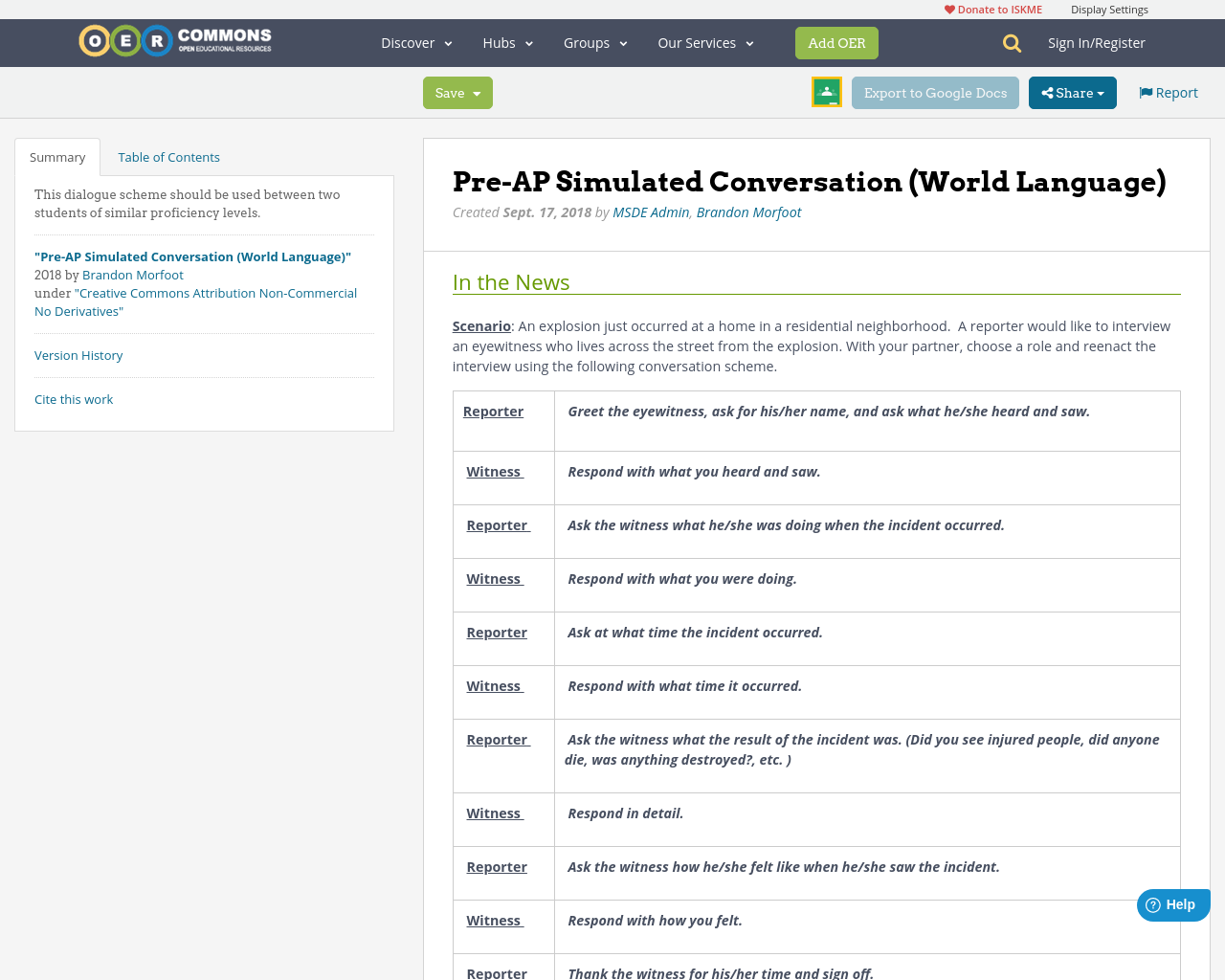 PreAP Simulated Conversation (World Language) OER Commons