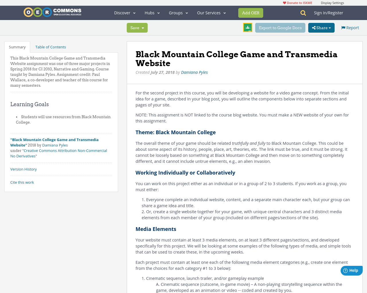Black mountain college game and transmedia website oer commons