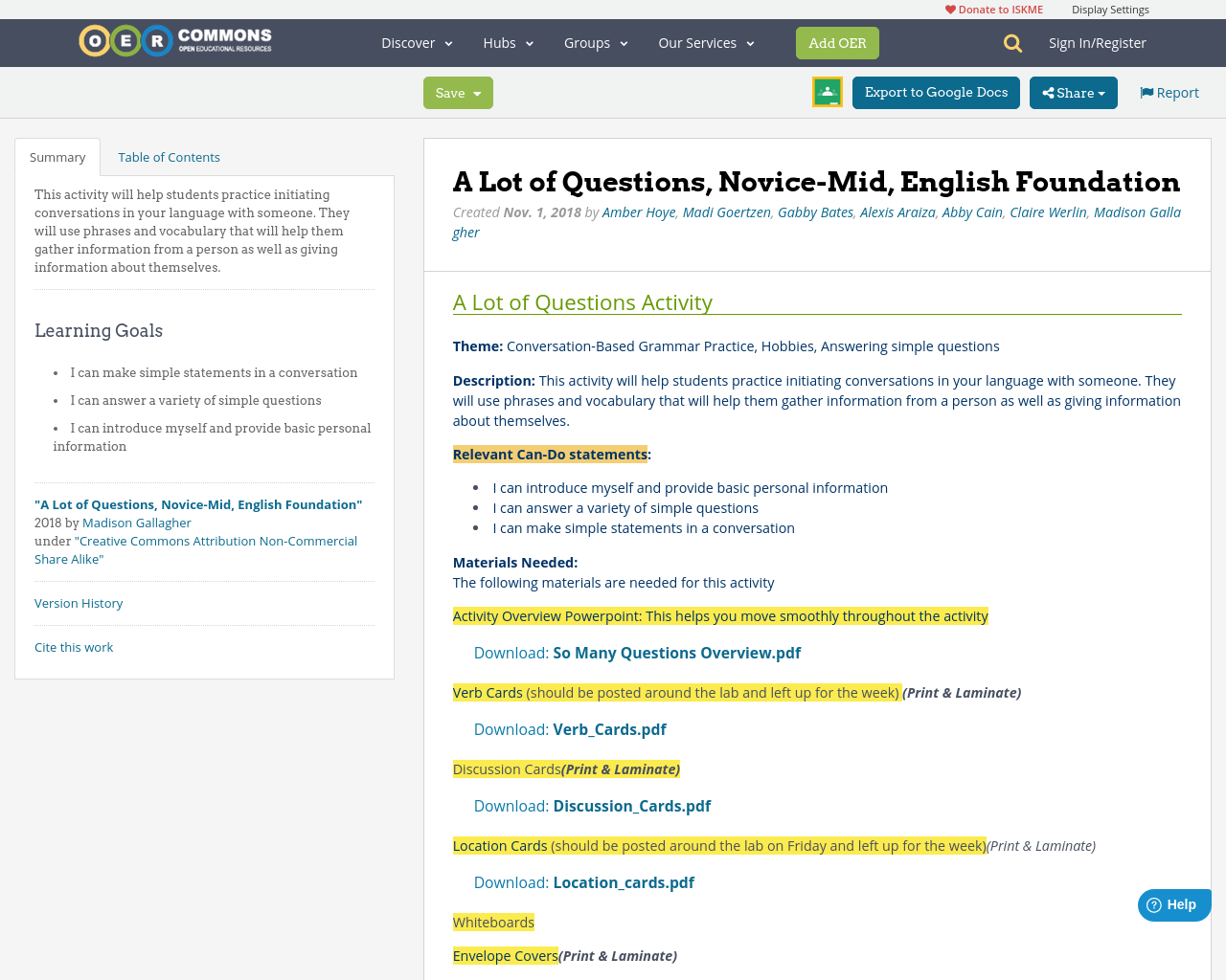 A Lot of Questions, NoviceMid, English Foundation OER Commons