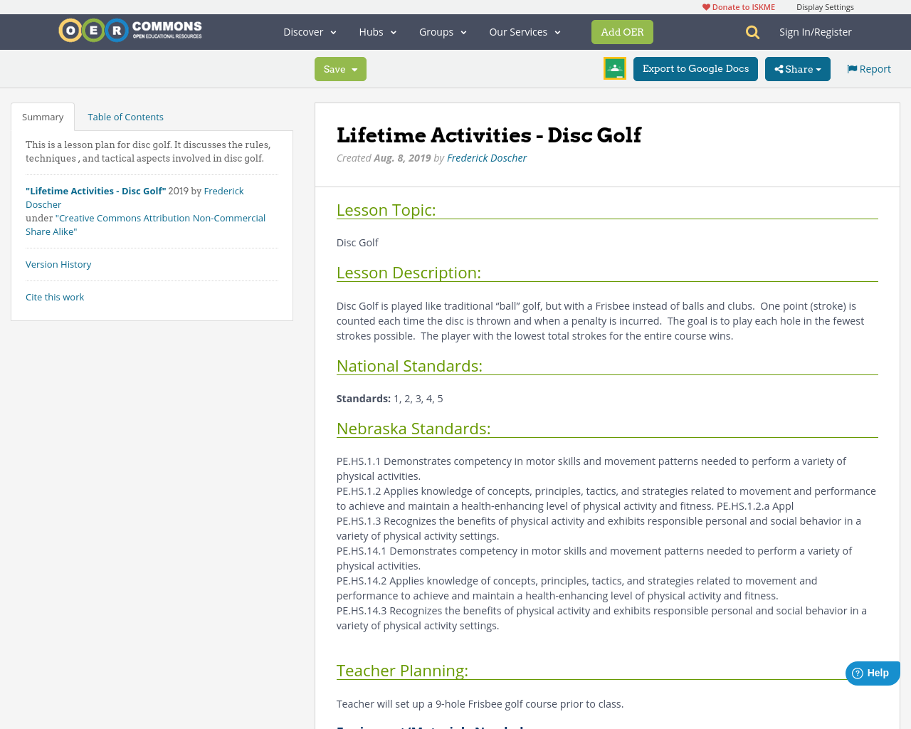 Lifetime Activities - Disc Golf | OER Commons